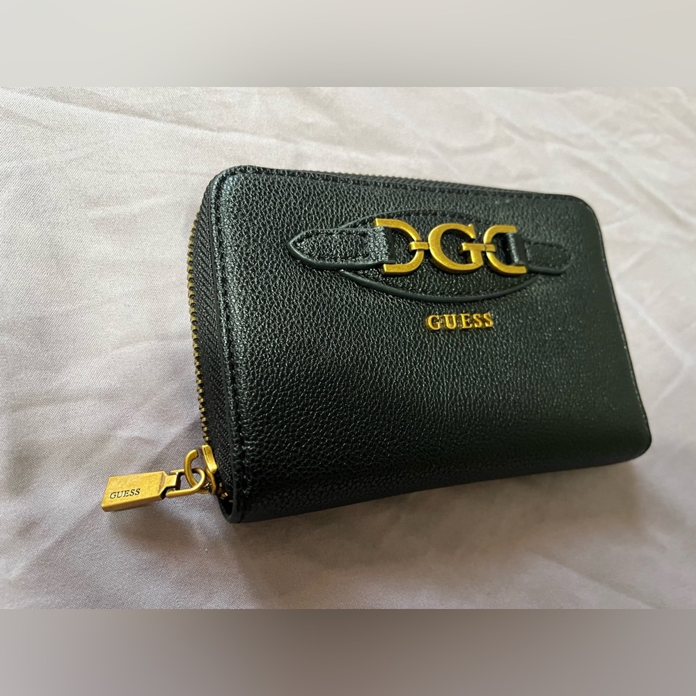 Guess Black Zip-around Wallet with Gold Details
